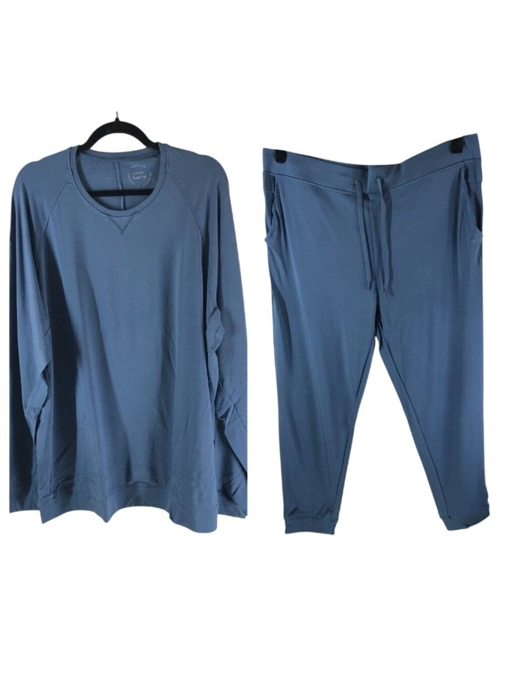 Cozy Earth Mens Ultra-Soft Bamboo Set Crew Shirt Jogger Pant Pockets Blue XXL